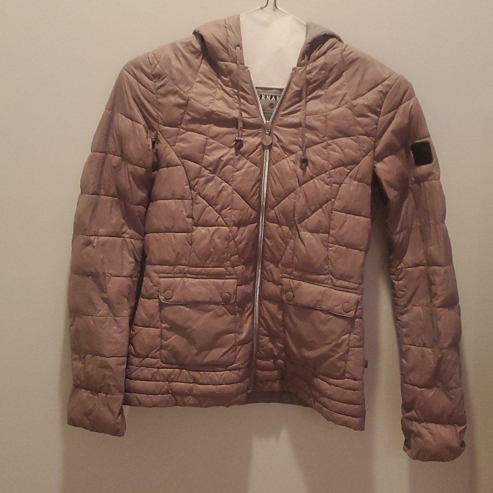 BERNARDO purple packable puffer jacket with hood, size XS